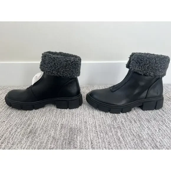 Blondo Plaka Waterproof Boot Size 6 Black Leather Lug Sole Fleece, NWOT - Picture 3 of 7